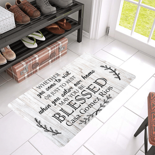Personalized Farmhouse Door Mat – Custom Family Name | "May You Be Blessed" Welcome Rug | Non-Slip Rubber Backed | Indoor Outdoor Mat